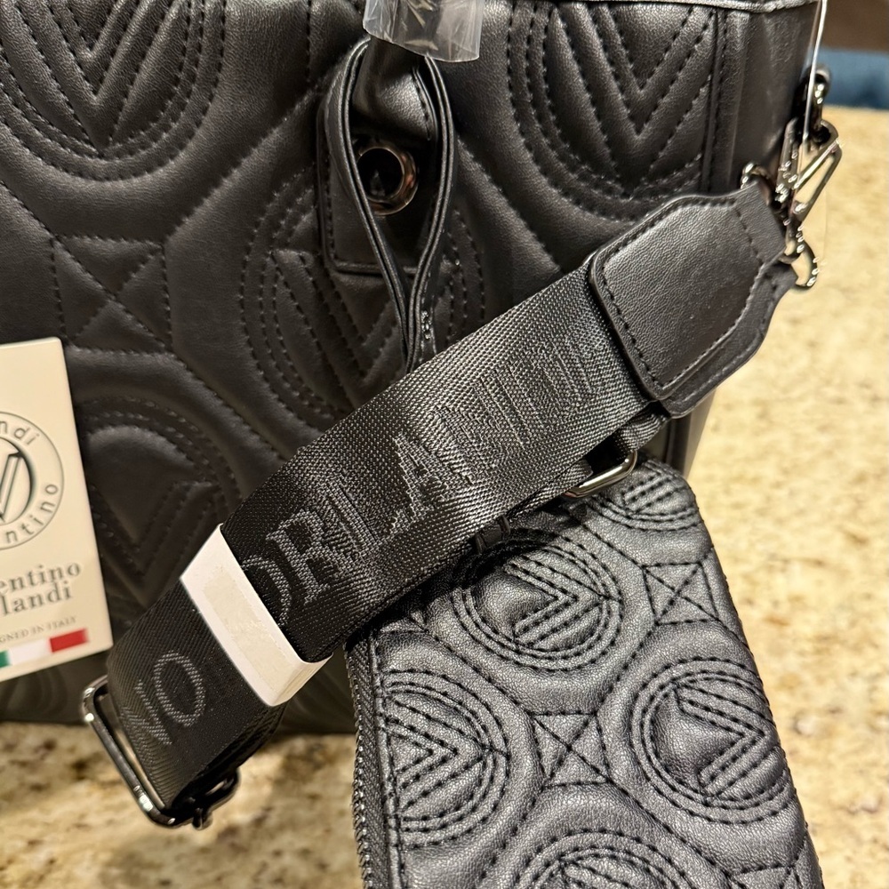 Valentino Orlandi Large Black Tote With Detachable Shoulder Strap Matching Pouch - Picture 6 of 7